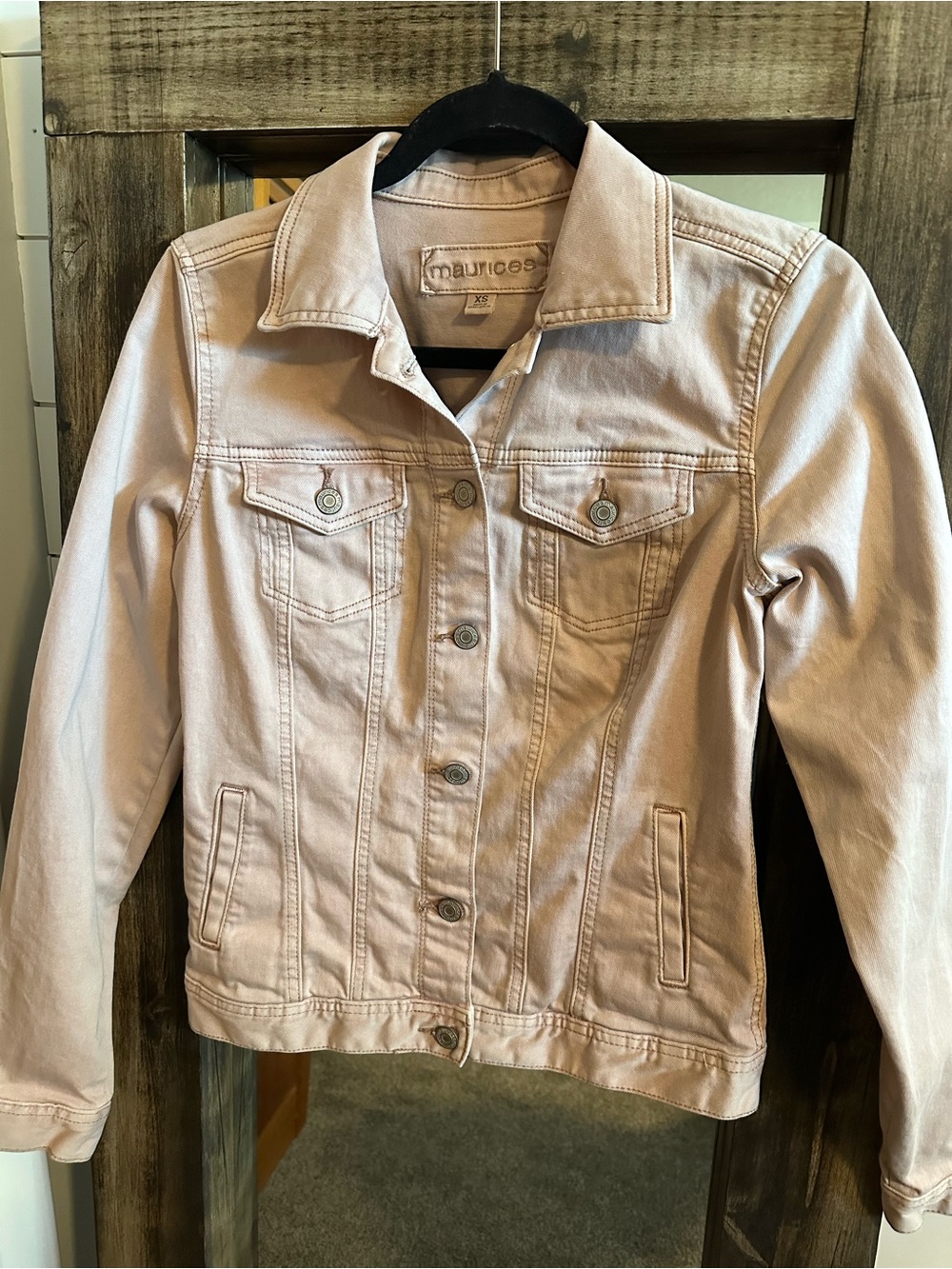Maurices Blush Pink Stretch Denim Jacket XS Cottagecore Concert Festival Trucker